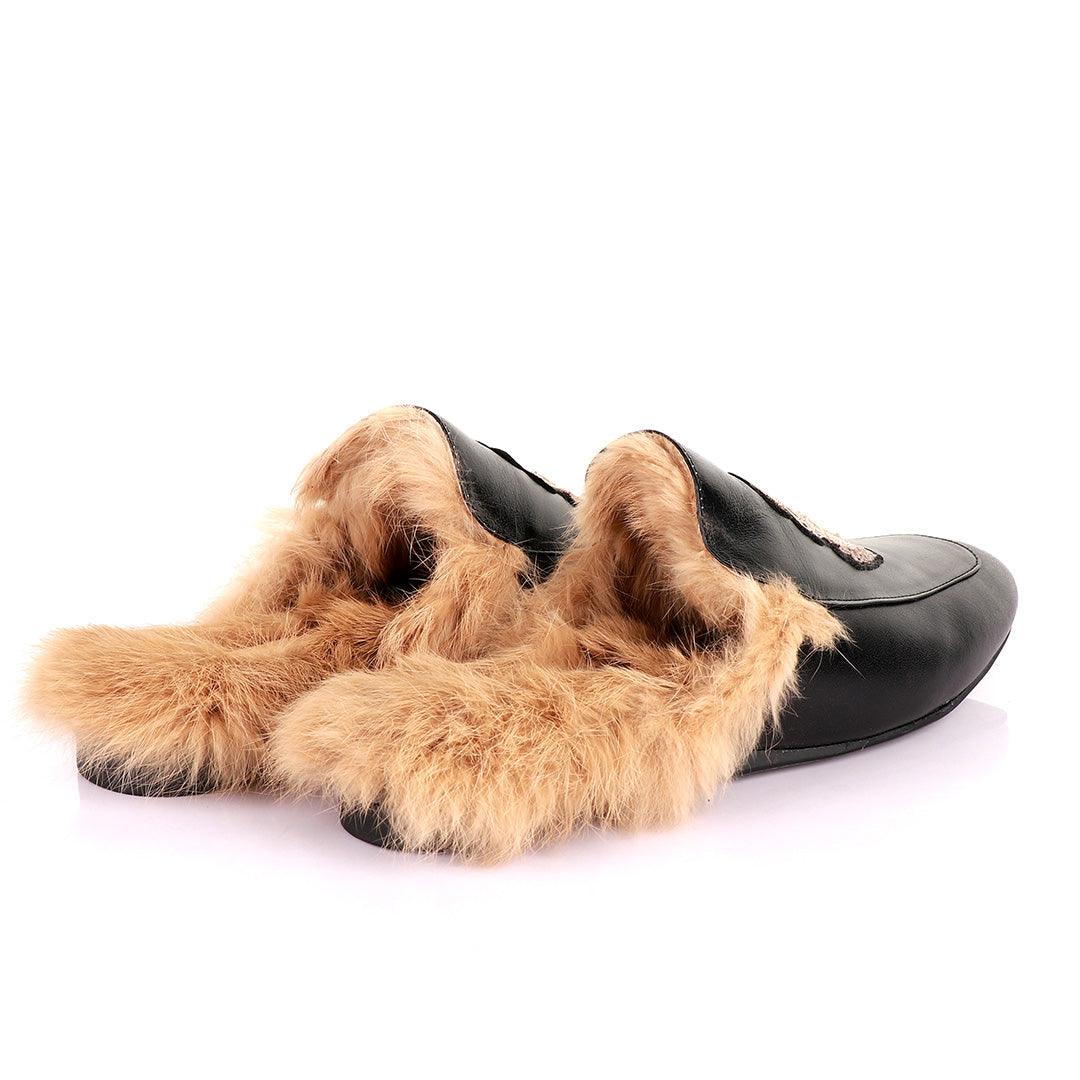 Billionaire Fur Mole Black Leather Half Shoe - Obeezi