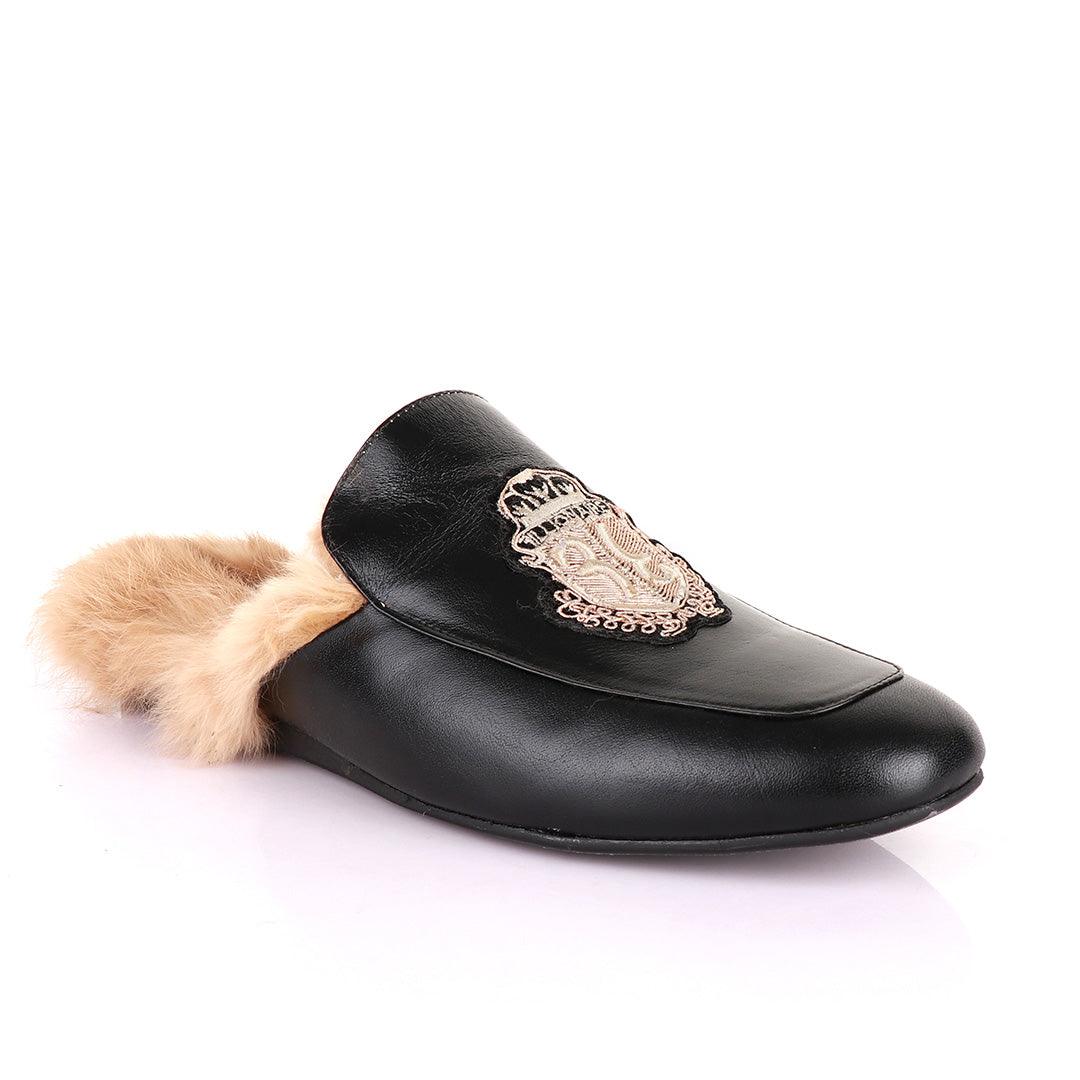 Billionaire Fur Mole Black Leather Half Shoe - Obeezi