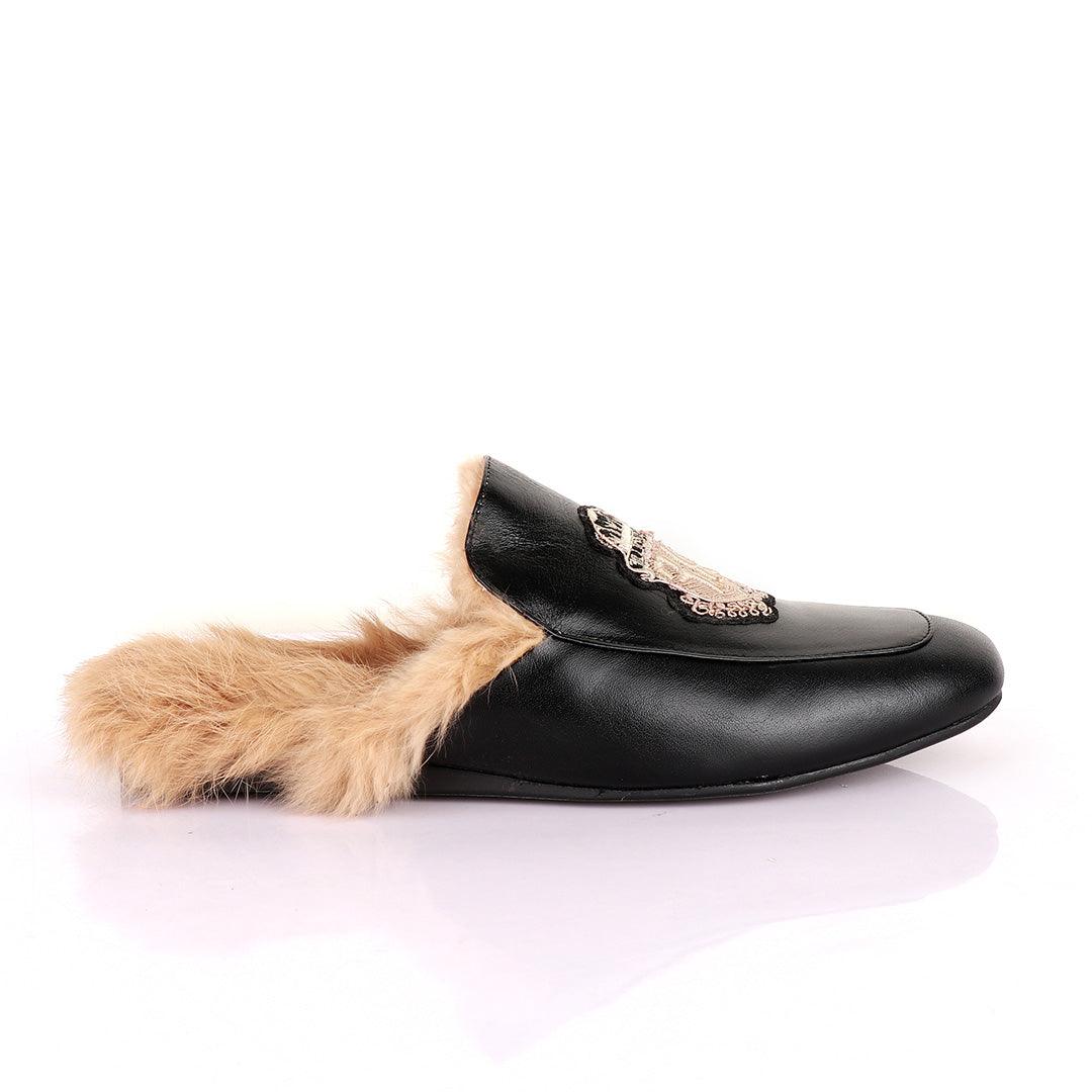 Billionaire Fur Mole Black Leather Half Shoe - Obeezi