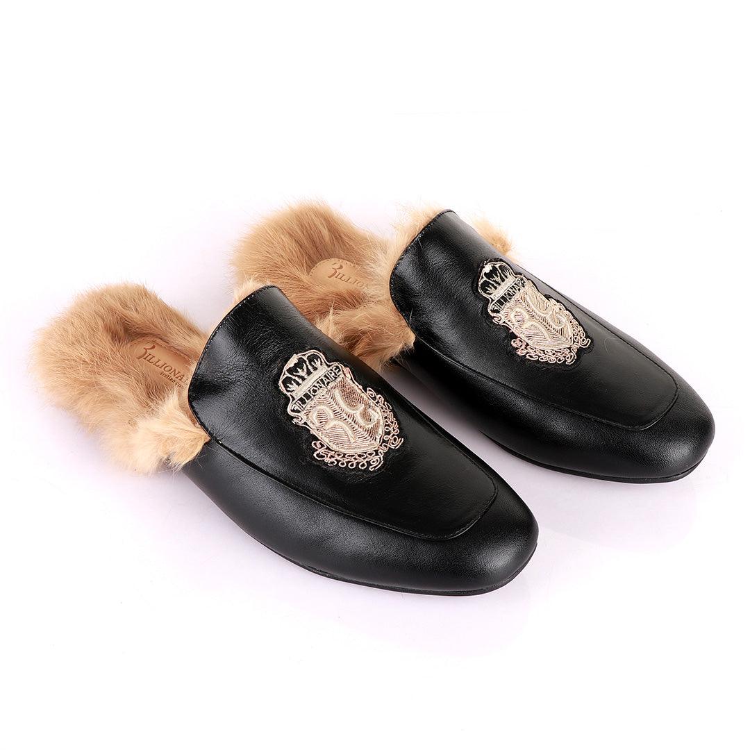 Billionaire Fur Mole Black Leather Half Shoe - Obeezi
