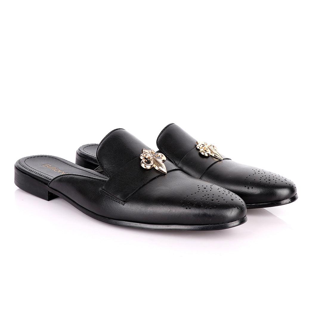 Billionaire Gold Arrow Head Black Mole Leather Shoe - Obeezi