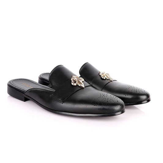 Billionaire Gold Arrow Head Black Mole Leather Shoe - Obeezi