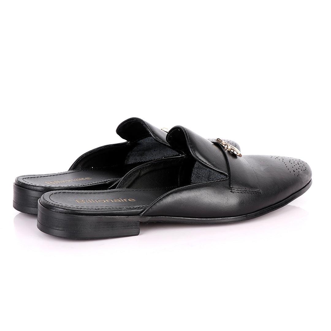 Billionaire Gold Arrow Head Black Mole Leather Shoe - Obeezi