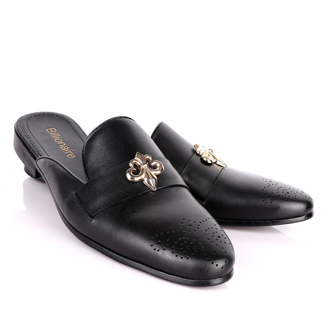 Billionaire Gold Arrow Head Black Mole Leather Shoe - Obeezi