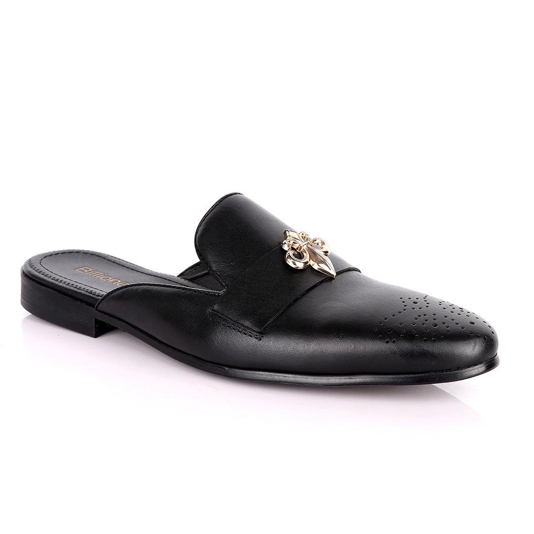 Billionaire Gold Arrow Head Black Mole Leather Shoe - Obeezi