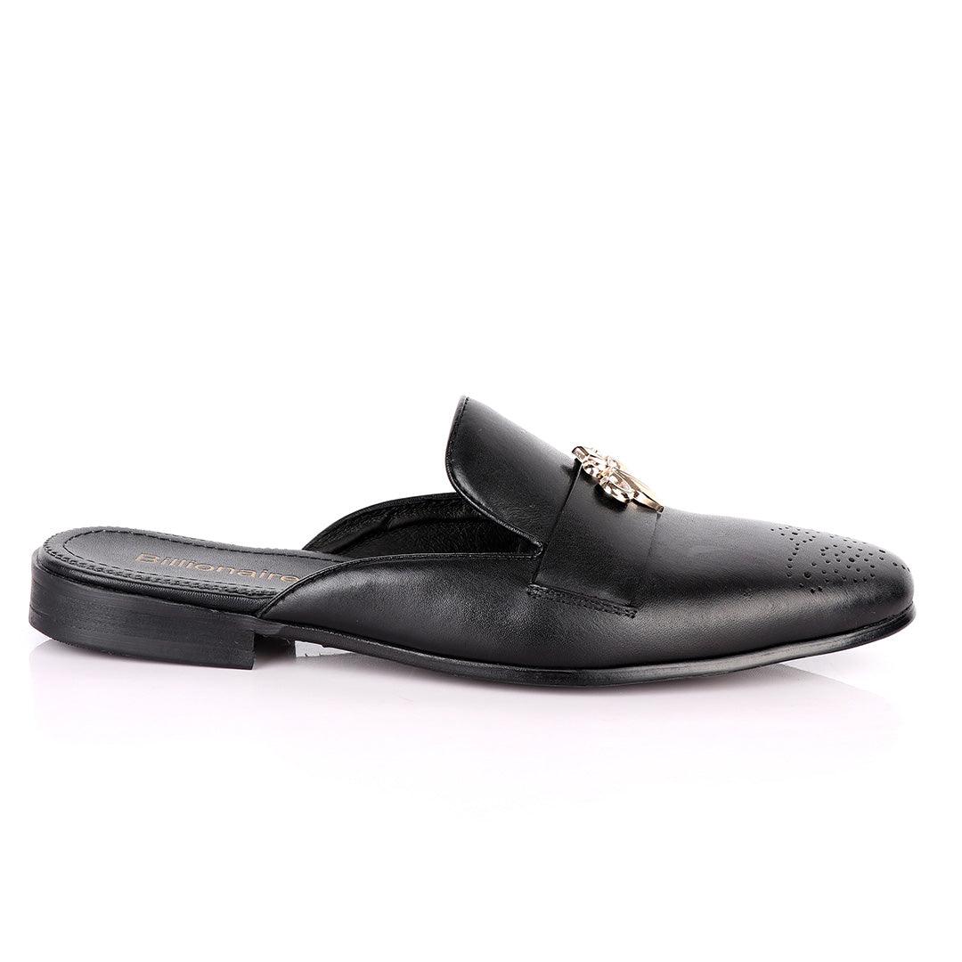 Billionaire Gold Arrow Head Black Mole Leather Shoe - Obeezi