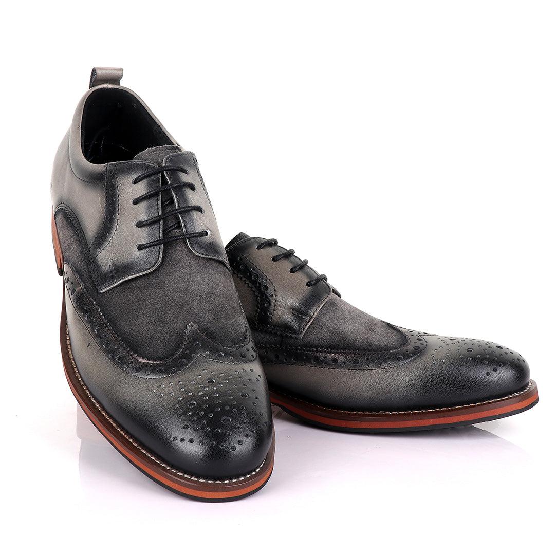 Billionaire Grey Oxford suede crest Leather Shoe - Obeezi