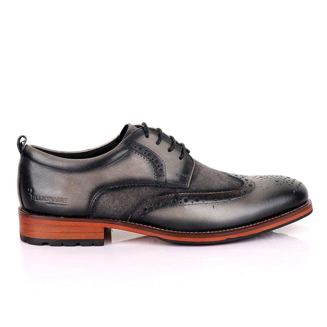 Billionaire Grey Oxford suede crest Leather Shoe - Obeezi