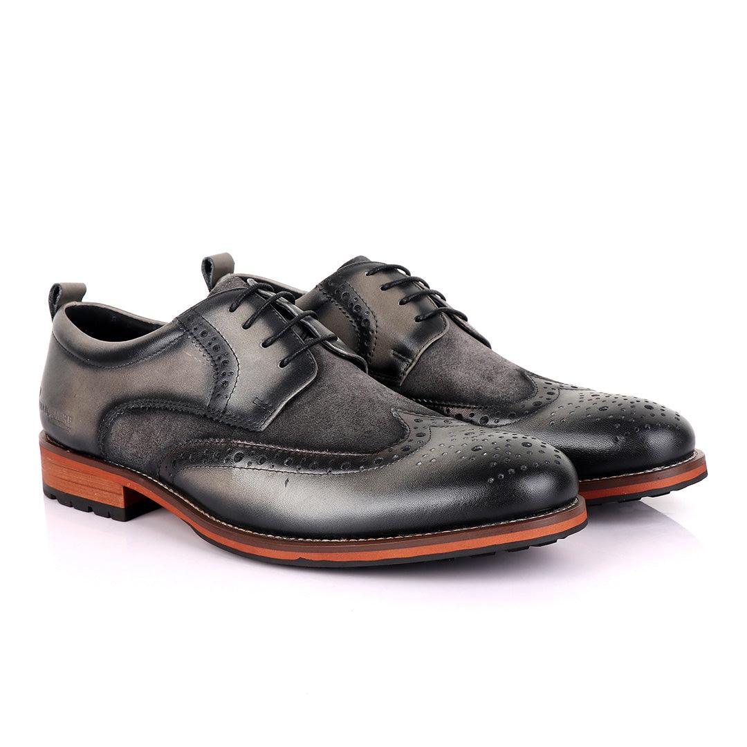 Billionaire Grey Oxford suede crest Leather Shoe - Obeezi