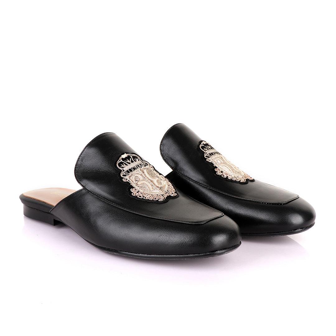 Billionaire Leather Crested Logo Half Shoe-Black - Obeezi