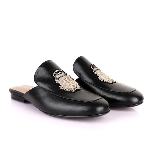 Billionaire Leather Crested Logo Half Shoe-Black - Obeezi