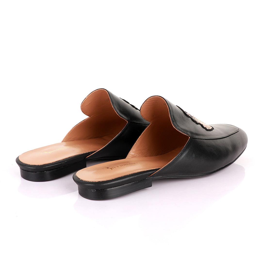 Billionaire Leather Crested Logo Half Shoe-Black - Obeezi