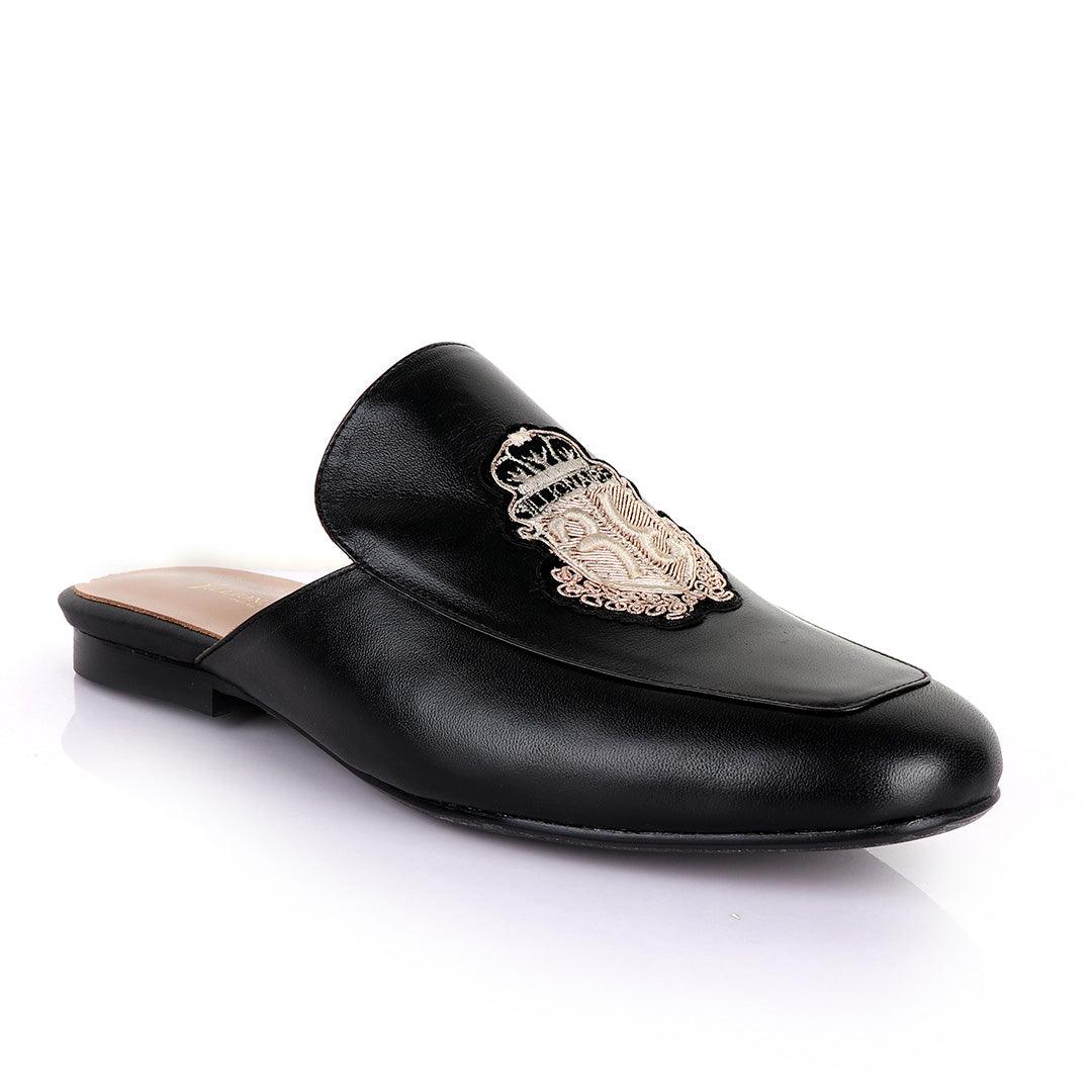 Billionaire Leather Crested Logo Half Shoe-Black - Obeezi