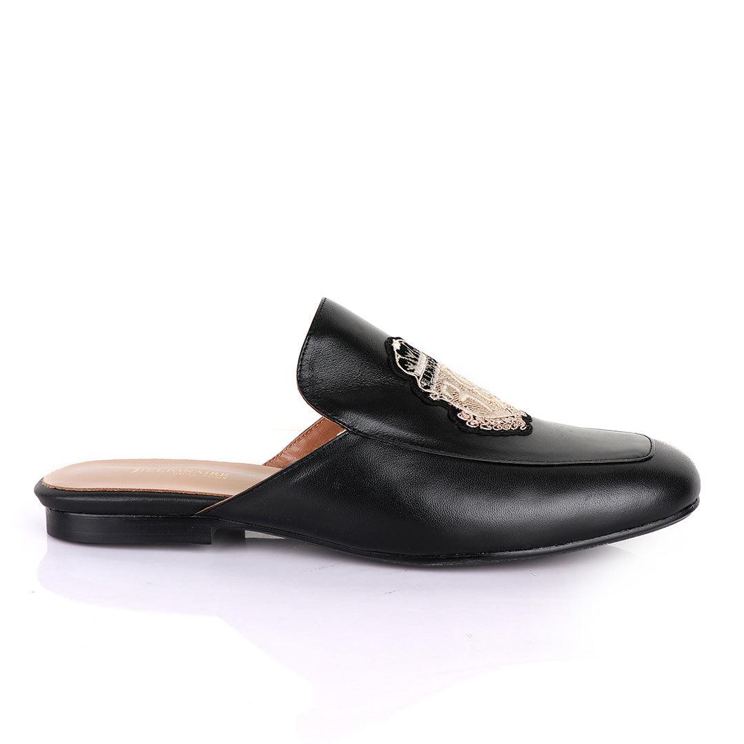 Billionaire Leather Crested Logo Half Shoe-Black - Obeezi