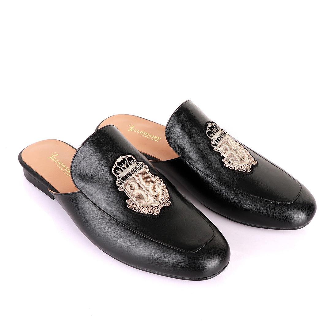 Billionaire Leather Crested Logo Half Shoe-Black - Obeezi