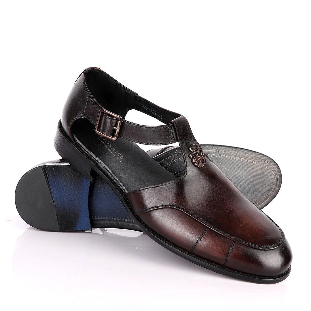 Billionaire Logo Head Coffee Plain Leather Sandal Shoe - Obeezi