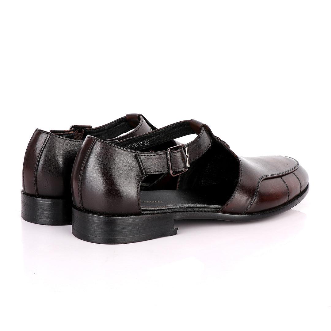 Billionaire Logo Head Coffee Plain Leather Sandal Shoe - Obeezi