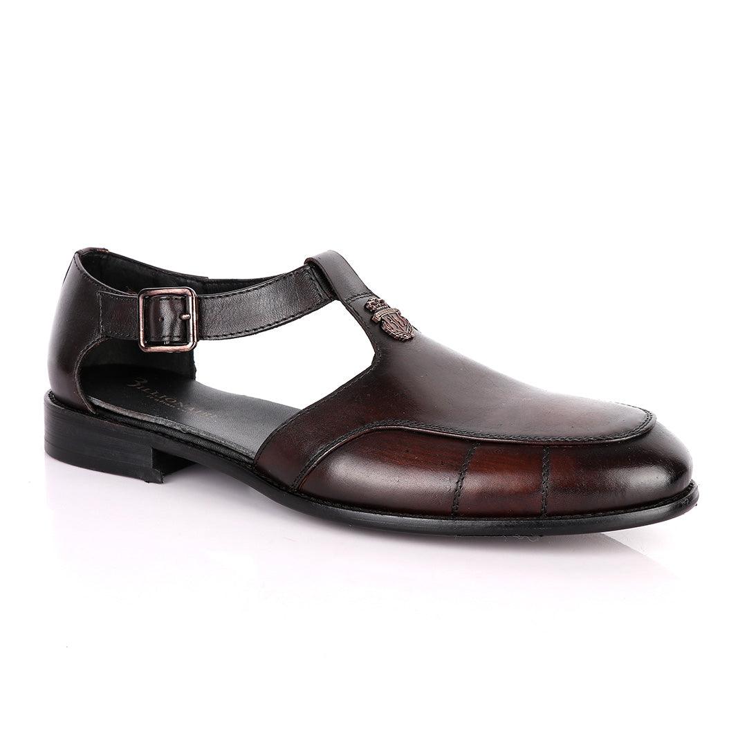 Billionaire Logo Head Coffee Plain Leather Sandal Shoe - Obeezi