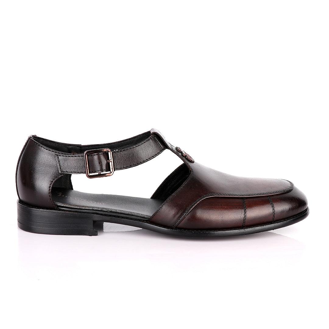 Billionaire Logo Head Coffee Plain Leather Sandal Shoe - Obeezi