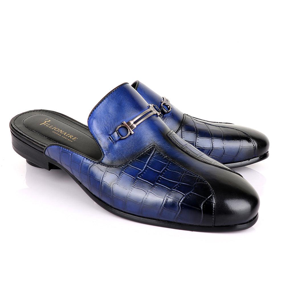 Billionaire Mole Blue and Black Leather Half Shoe - Obeezi