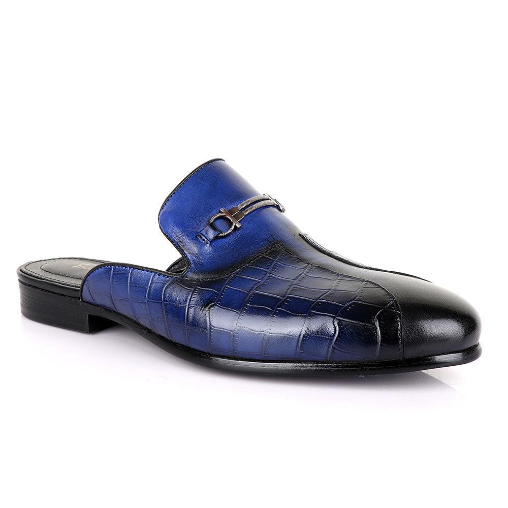 Billionaire Mole Blue and Black Leather Half Shoe - Obeezi