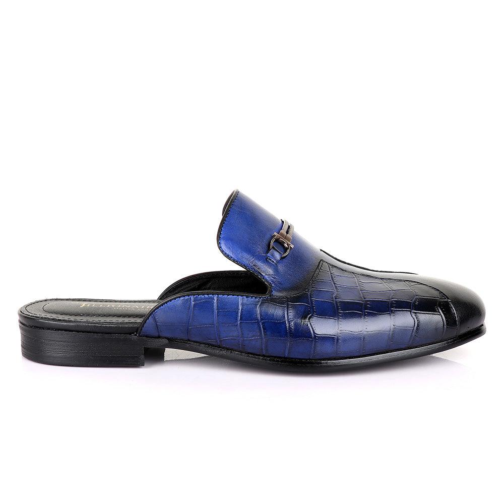 Billionaire Mole Blue and Black Leather Half Shoe - Obeezi
