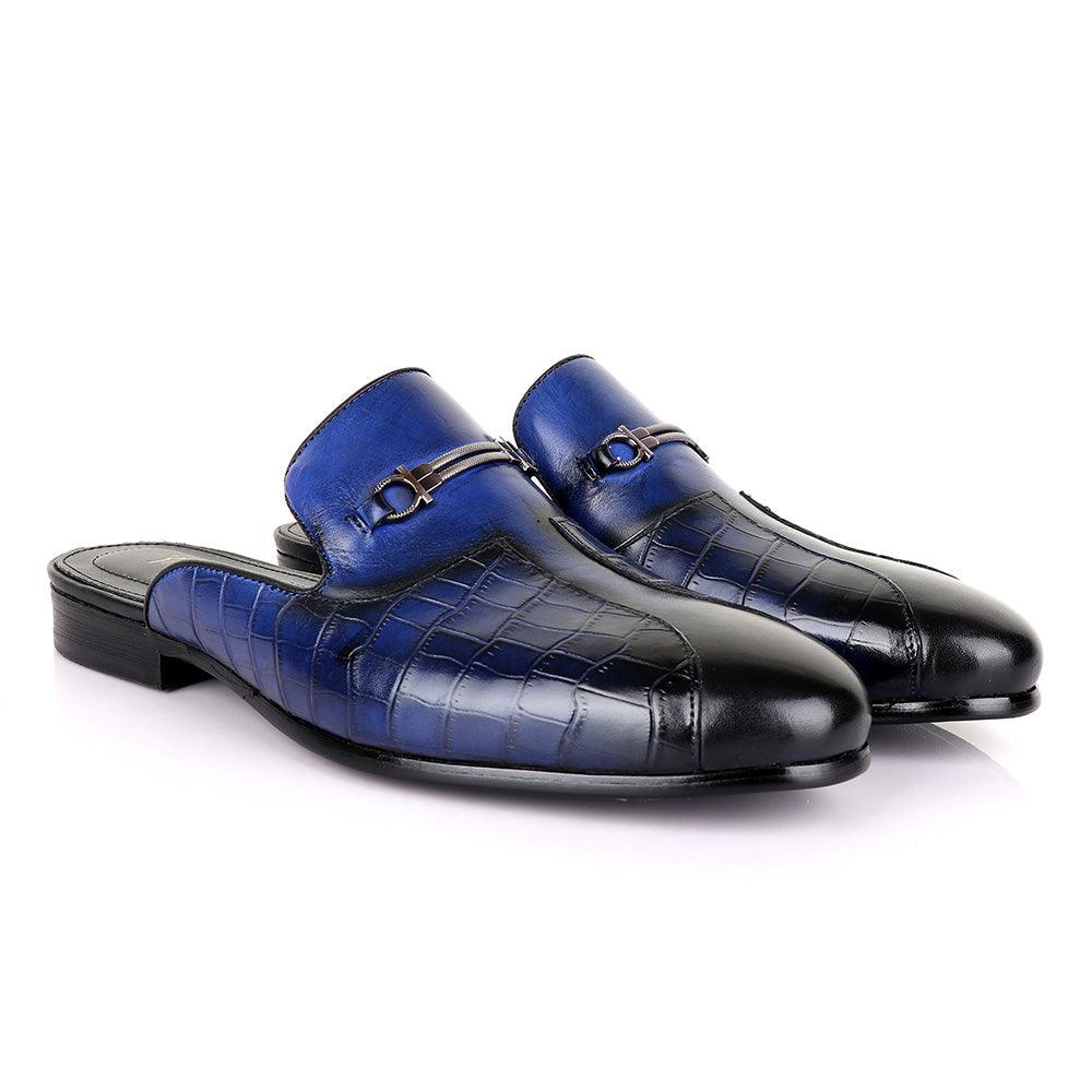 Billionaire Mole Blue and Black Leather Half Shoe - Obeezi