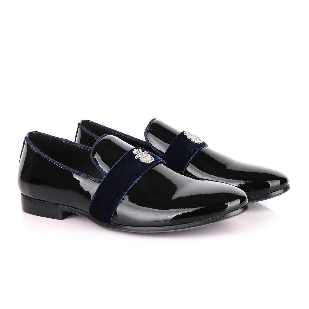 Billionaire Patent Wetlips Black with Blue Tape Loafers Shoe - Obeezi