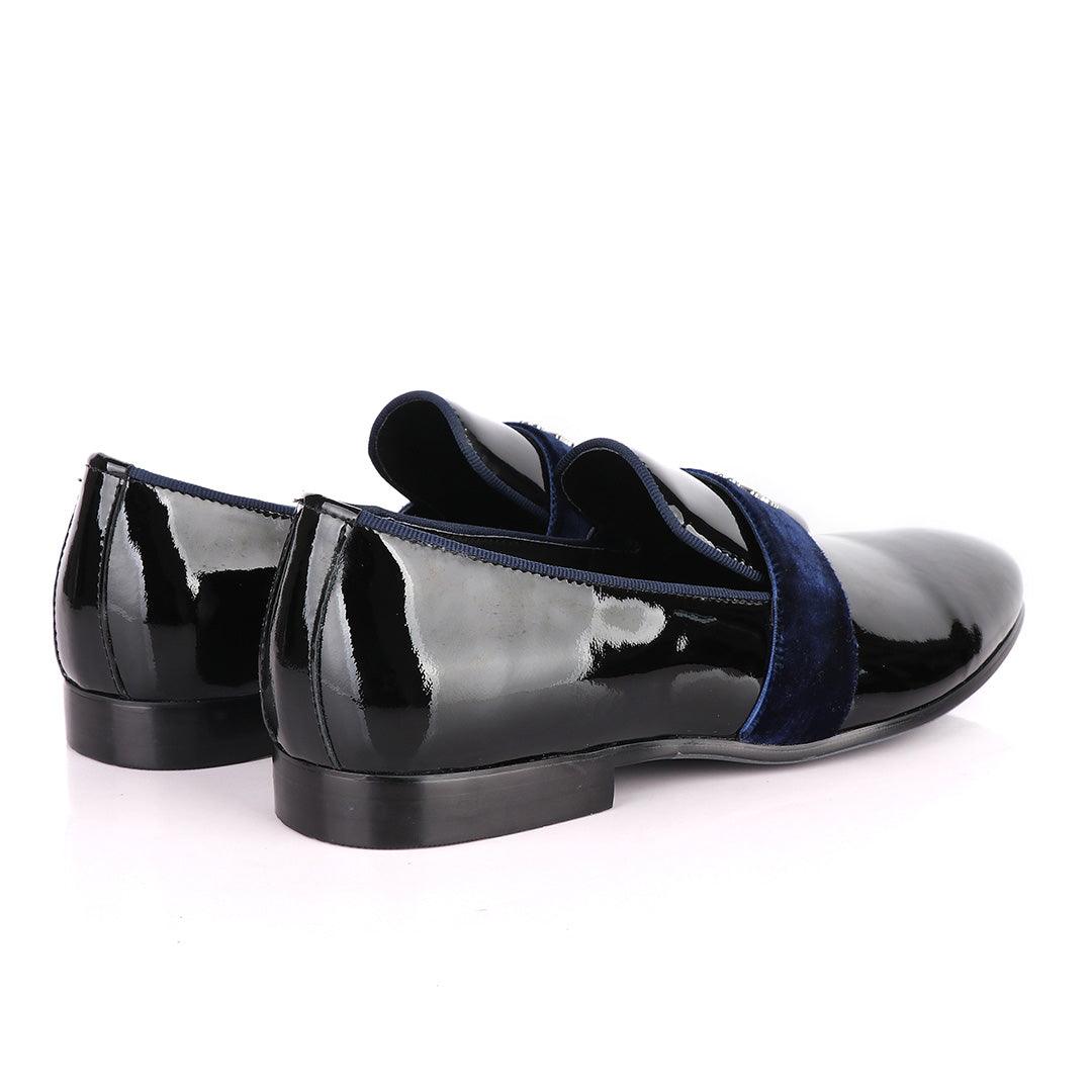 Billionaire Patent Wetlips Black with Blue Tape Loafers Shoe - Obeezi
