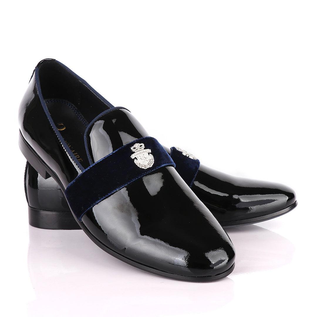 Billionaire Patent Wetlips Black with Blue Tape Loafers Shoe - Obeezi
