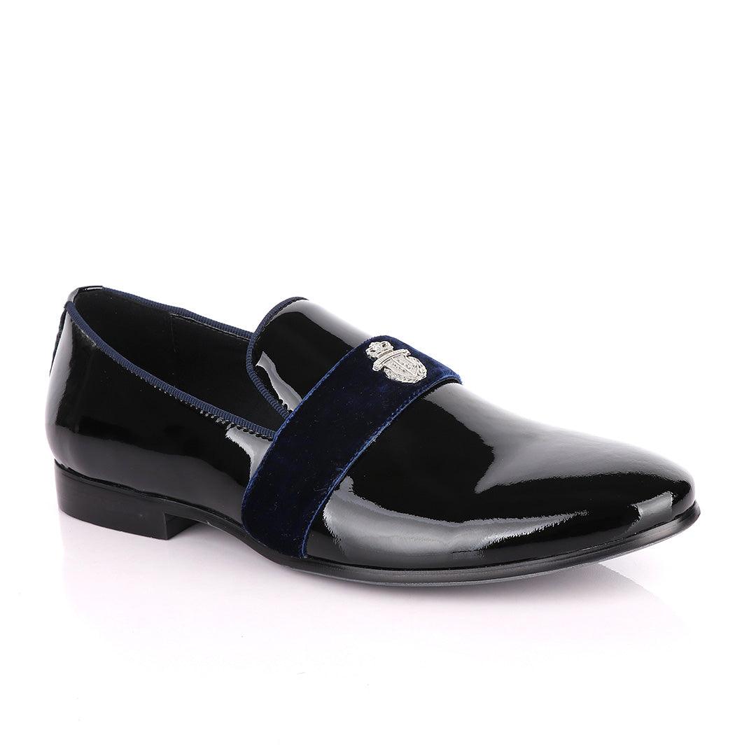 Billionaire Patent Wetlips Black with Blue Tape Loafers Shoe - Obeezi