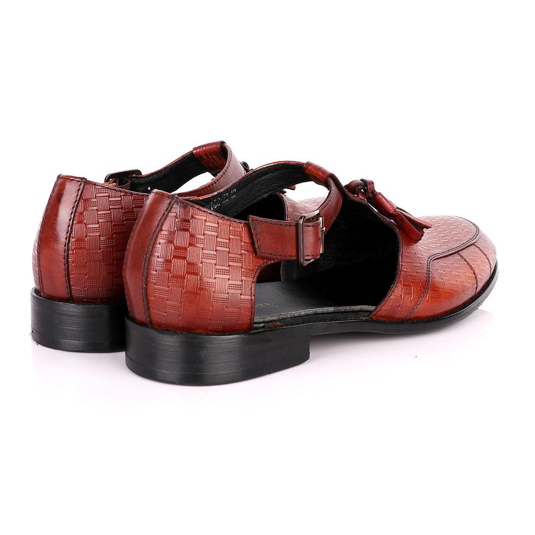 Billionaire Woven Pattern Brown Leather Sandal Shoe - Obeezi