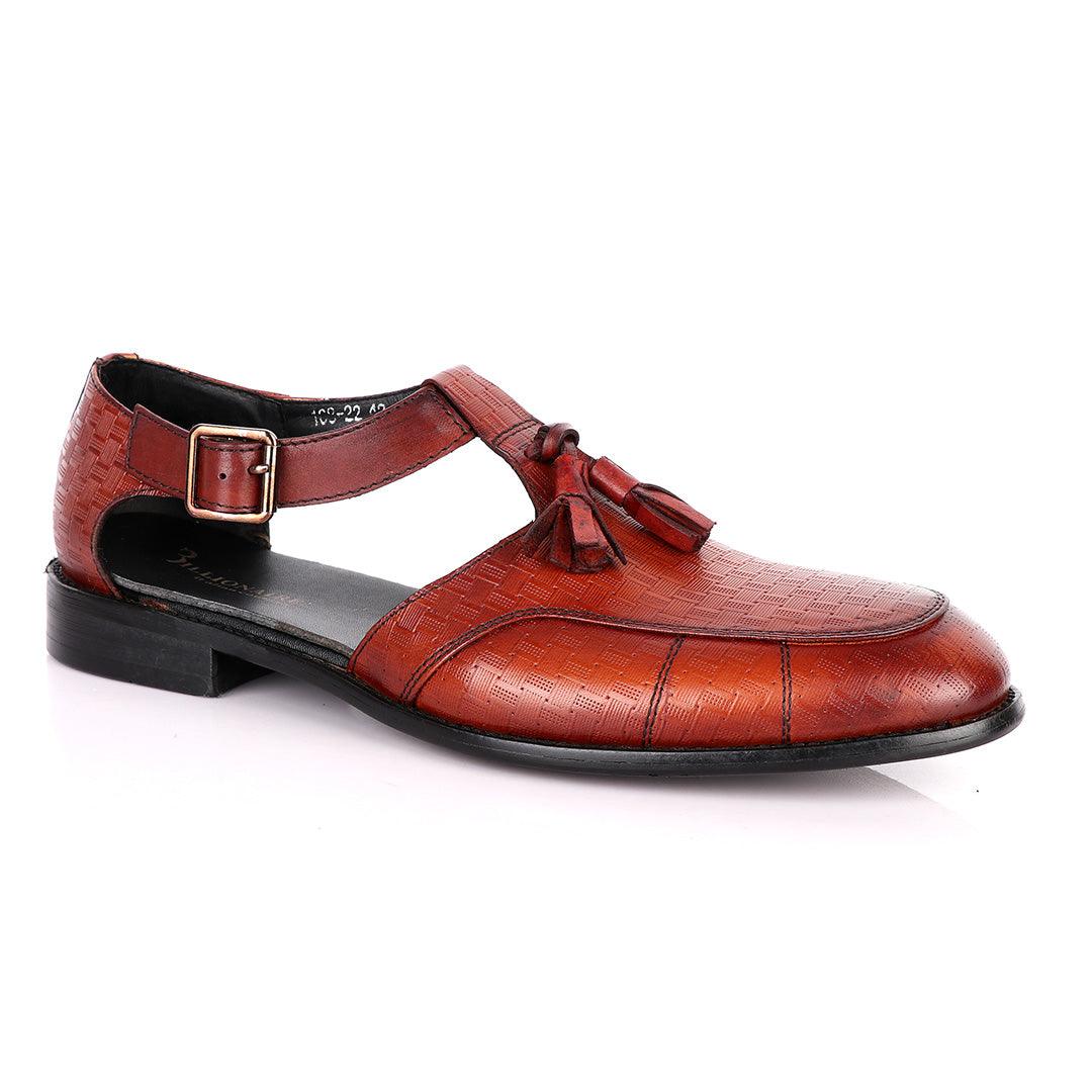 Billionaire Woven Pattern Brown Leather Sandal Shoe - Obeezi