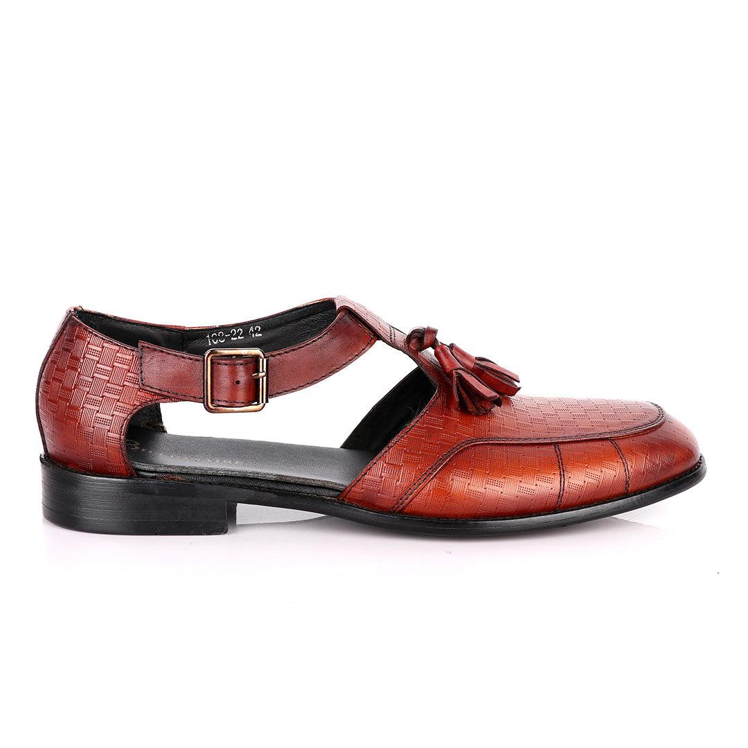 Billionaire Woven Pattern Brown Leather Sandal Shoe - Obeezi