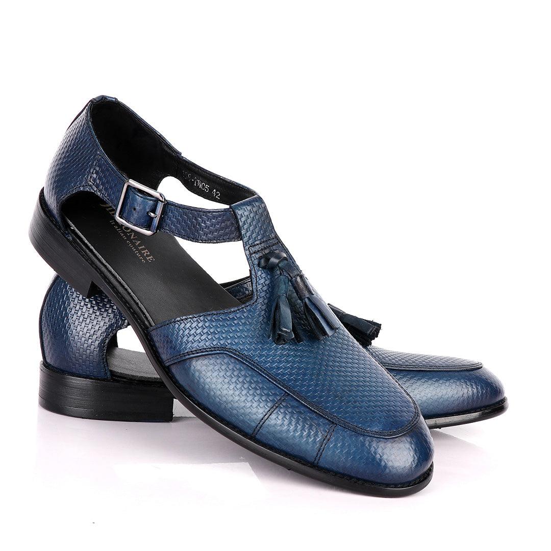 Billionaire Woven Tassel Blue Leather Sandal Shoe - Obeezi