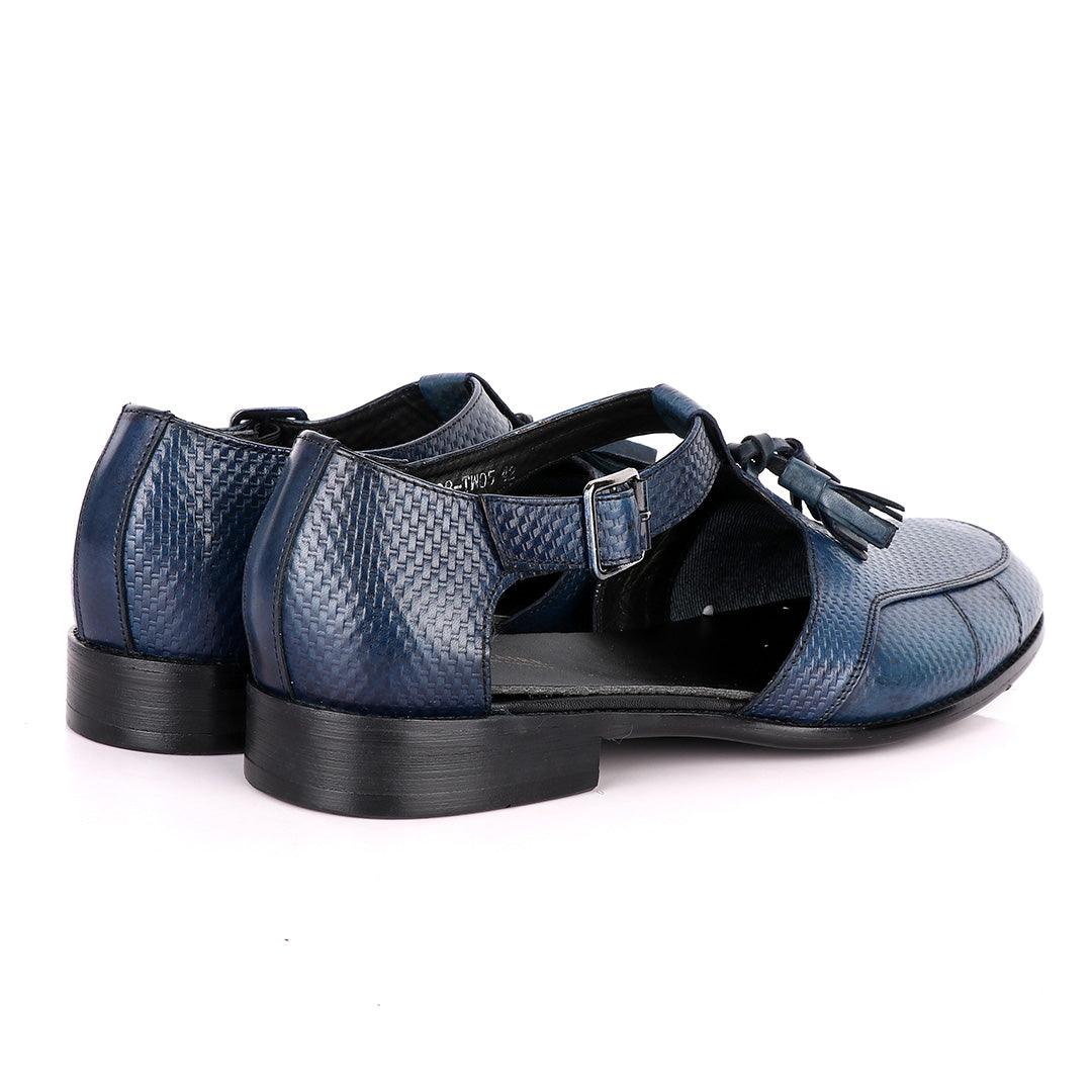 Billionaire Woven Tassel Blue Leather Sandal Shoe - Obeezi