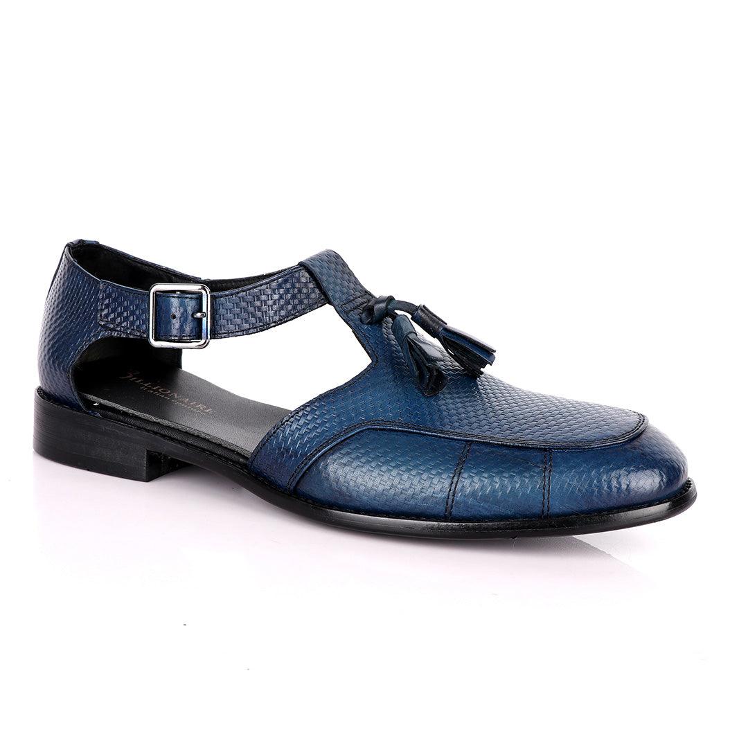 Billionaire Woven Tassel Blue Leather Sandal Shoe - Obeezi