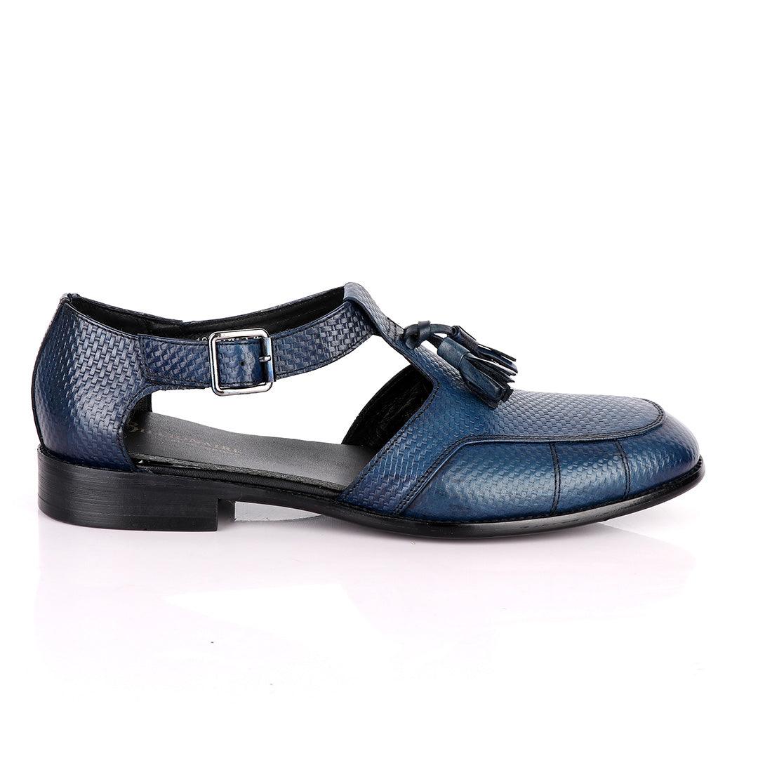 Billionaire Woven Tassel Blue Leather Sandal Shoe - Obeezi