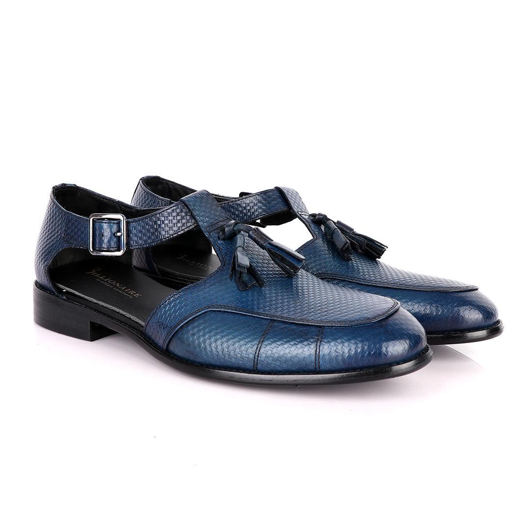 Billionaire Woven Tassel Blue Leather Sandal Shoe - Obeezi