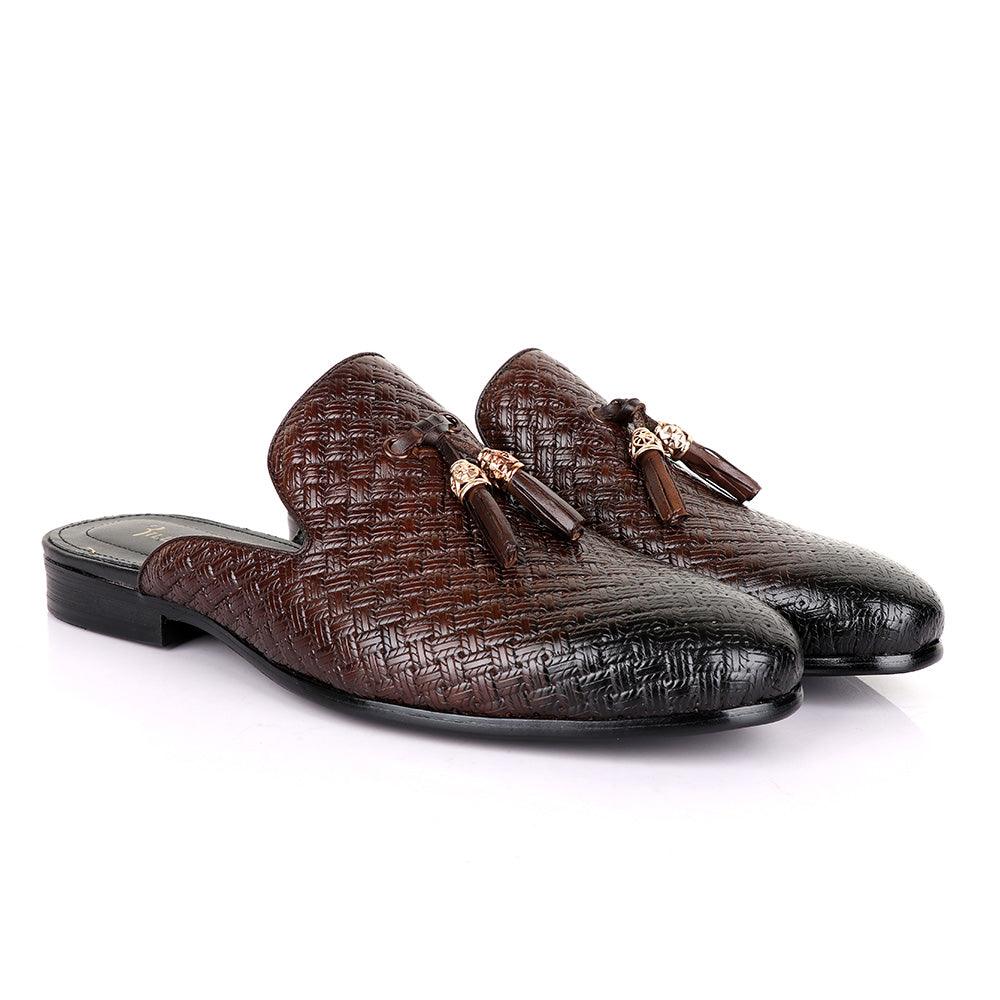 Billionaire Woven Tassel Mole Coffee Half Leather Shoe - Obeezi