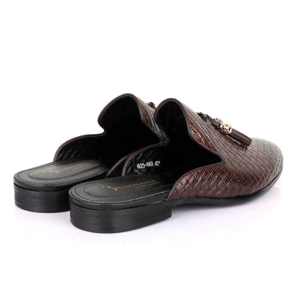 Billionaire Woven Tassel Mole Coffee Half Leather Shoe - Obeezi