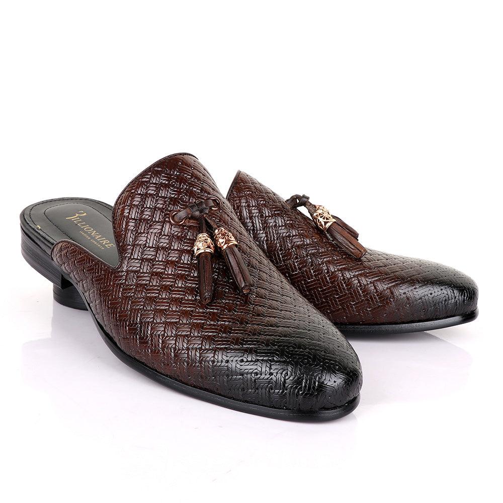 Billionaire Woven Tassel Mole Coffee Half Leather Shoe - Obeezi