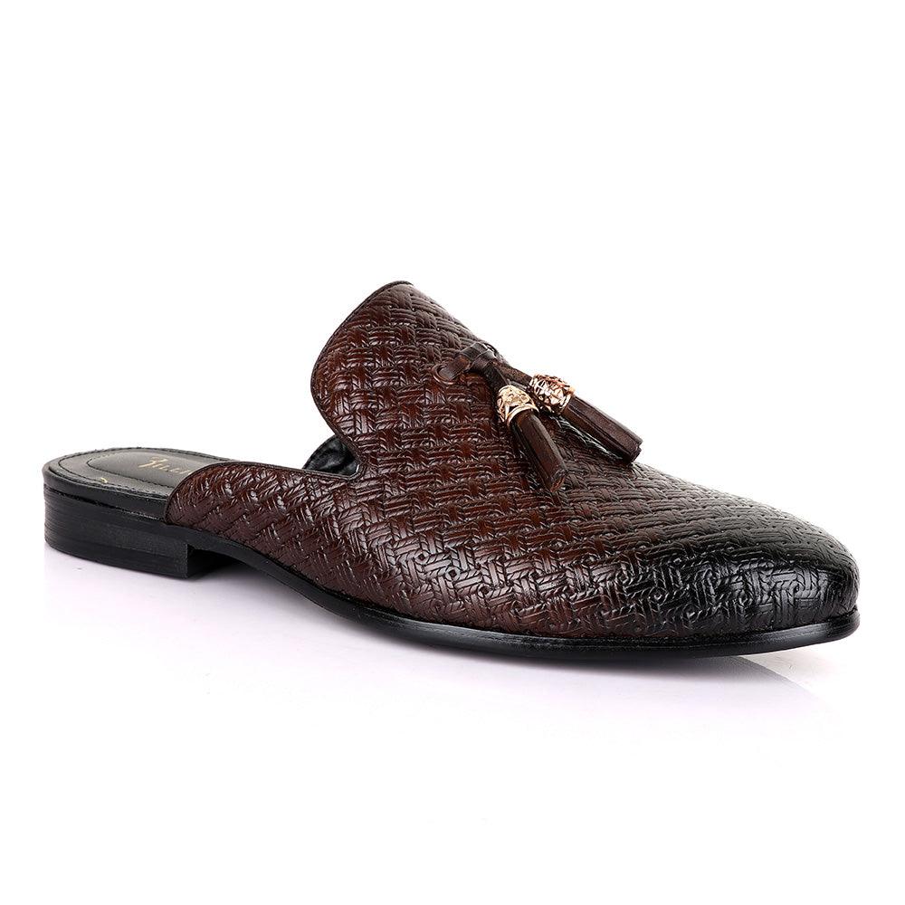 Billionaire Woven Tassel Mole Coffee Half Leather Shoe - Obeezi