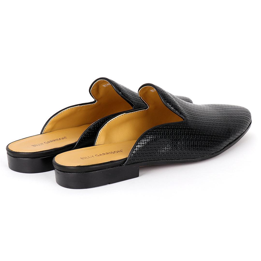 Billy Garrison Classic Woven Patterned Leather Men's Half Shoe- Black - Obeezi.com