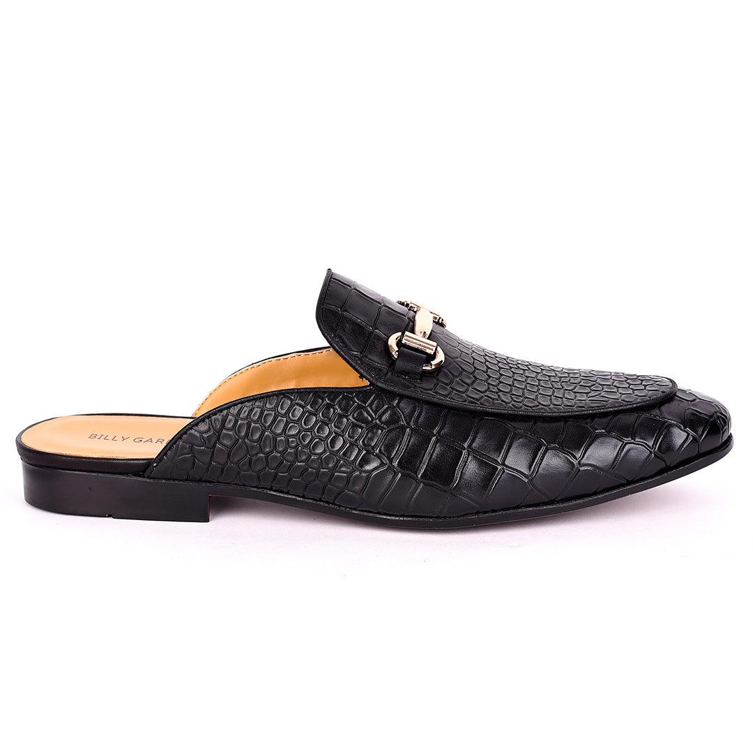 Billy Garrison Crocodile Skin Leather With Gold Chain Men's Half Shoe- Black - Obeezi.com