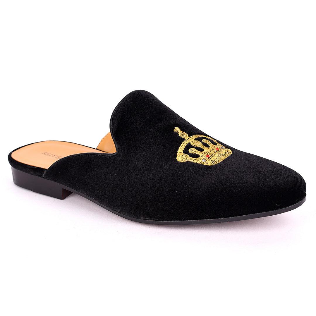 Billy Garrison Crown Embroidered Suede Leather Men's Half Shoe- Black - Obeezi.com