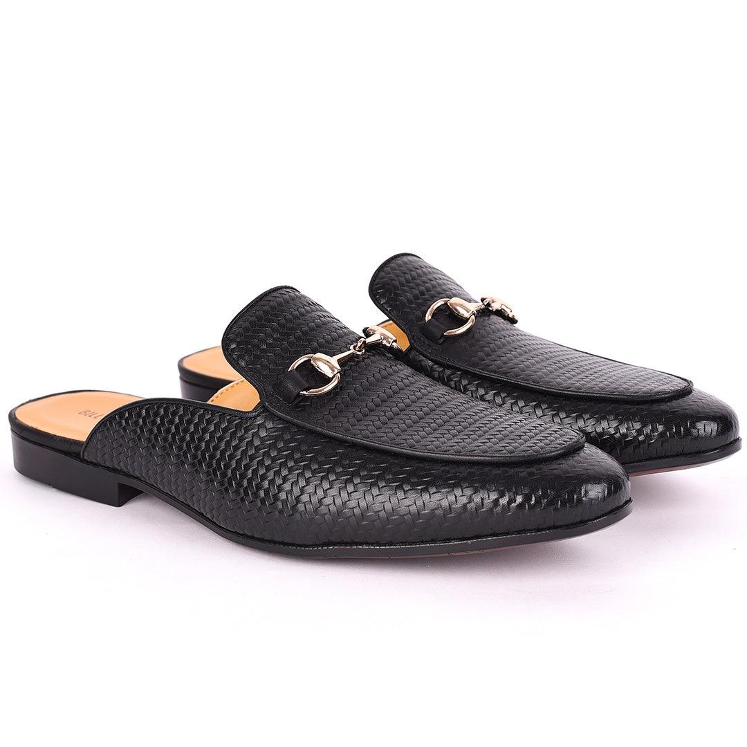 Billy Garrison Exquisite Leather With Classic Gold Chain Men's Half Shoe- Black - Obeezi.com