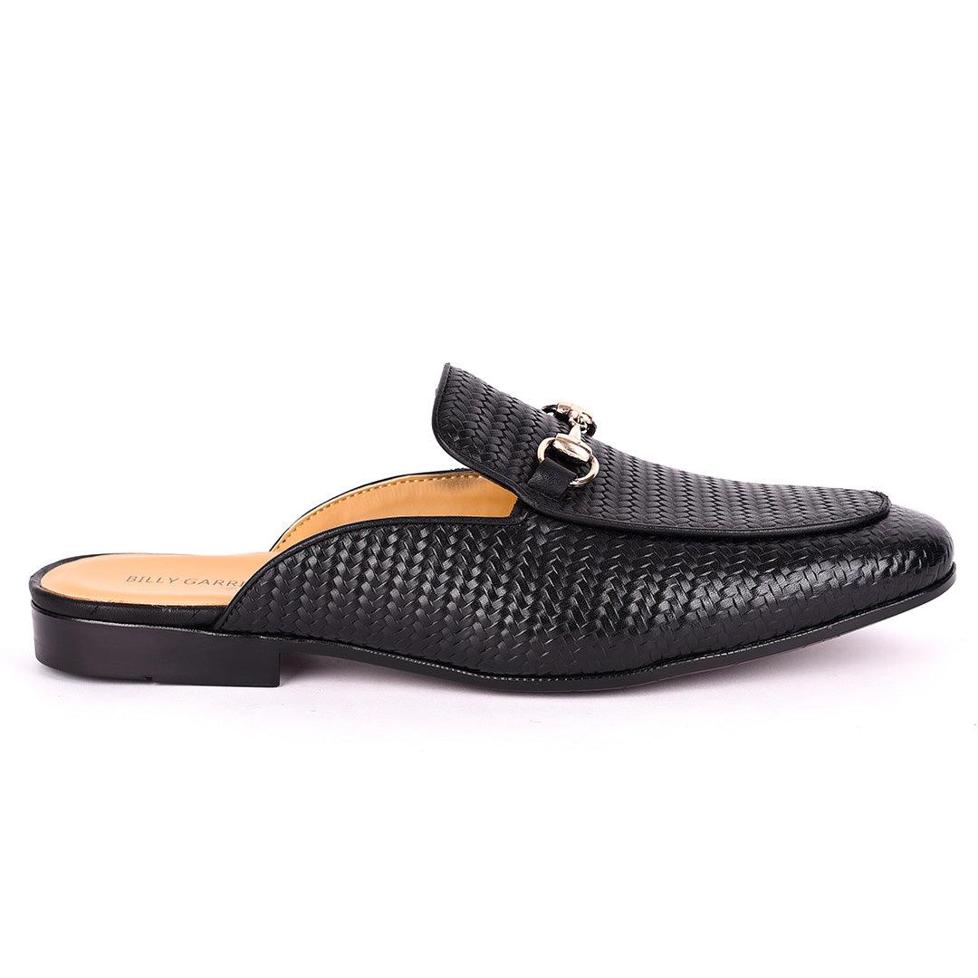 Billy Garrison Exquisite Leather With Classic Gold Chain Men's Half Shoe- Black - Obeezi.com