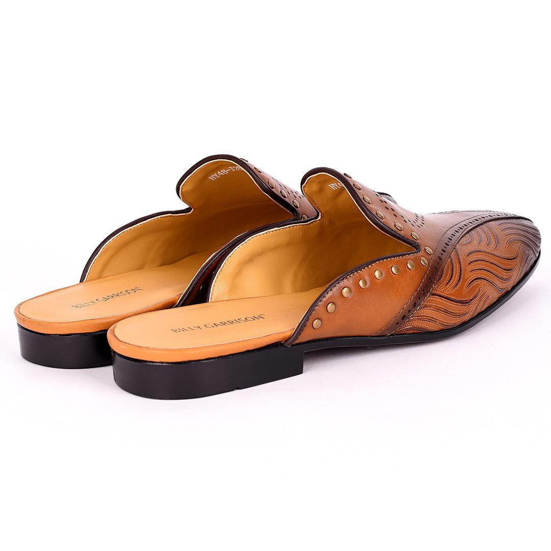Billy Garrison Exquisite Perforated Designed Men's Leather Half Shoe- Brown - Obeezi.com