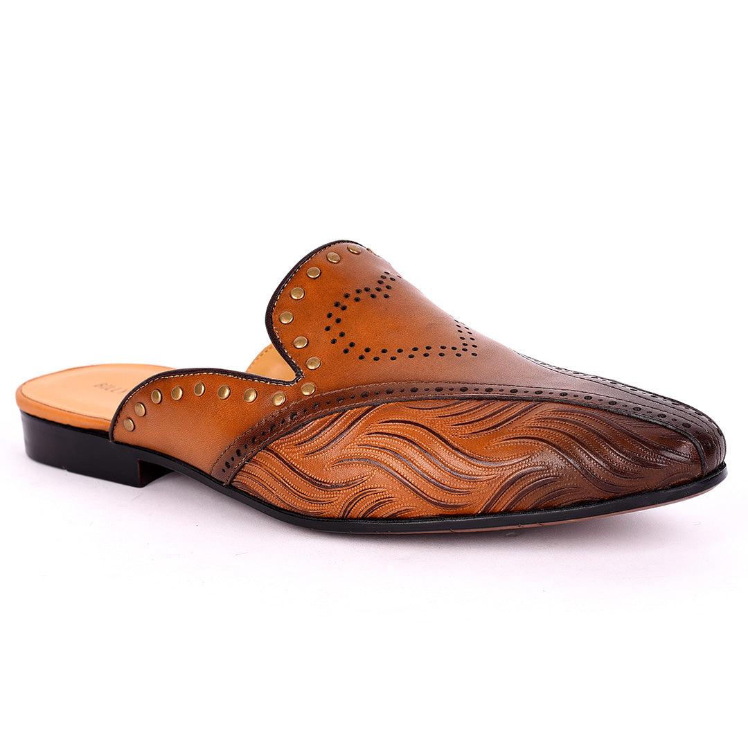 Billy Garrison Exquisite Perforated Designed Men's Leather Half Shoe- Brown - Obeezi.com